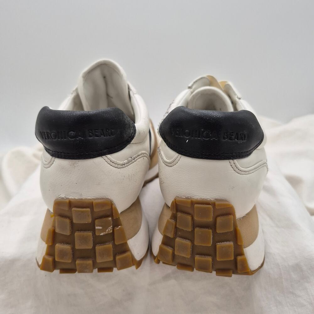 Veronica Beard Valentina low-top sneakers white leather camel suede women size 8 - Picture 5 of 11
